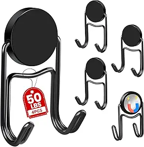 Magnetic Hooks 50Lbs+ 2026 Cruise Essentials Magnet Hook Heavy Duty Magnets Hanging Swivel Hooks for Refrigerator Grill Toolbox Outdoor 4 Pack (Black)