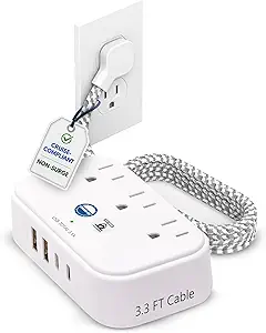 Cruise Approved Power Strip Non Surge Protector with 3.3 ft Travel Extension Cord and USB Ports [2 USB, 2 USB-C, 3 AC] Cruise Ship Essentials for Carnival, Princess, & Major Cruise Lines 2026 & 2027