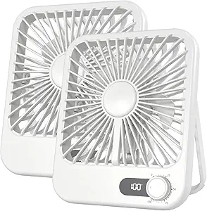 2 Pack Portable Travel Fan 5000mAh, 20 Hours Battery Life 6.8" Small Criuse Fan with 100 Speed,Digital Display, Rechargeable Battery Operated Quiet Personal Fan for Desk Office Bedroom Outdoor