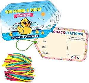 Cruising Rubber Duck Tags for Cruise Game,Ducking Games Card, 50 Cards, 50 Rubber Bands, 3.5 x 2 Inches, Label Shape Design Duck Tags - ConQuackulations