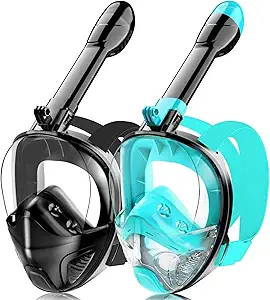 Full Face Snorkel Mask for Adults Teen, Snorkeling Gear with Detachable Camera Mount, Panoramic 180° View, Anti-Fog Anti-Leak Snorkling Set for Man and Women