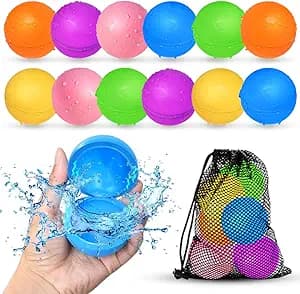 12Pcs Reusable Water Balloons, Pool Beach water Toys for Boys and Girls, Outdoor Summer Toys for Kids Ages 3-12