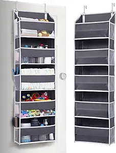 ULG 1 Pack Over Door Organizer with 5 Large and 10 Mesh Side Pockets, 44 lbs Weight Capacity Hanging Storage with Clear Window Kids Toys, Shoes, Diapers, Dark Grey, 5 Layers