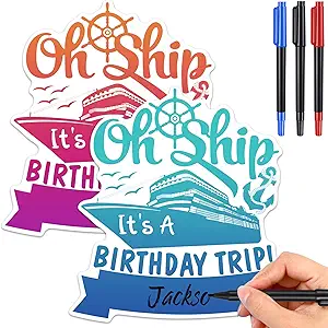 Xuhal 2 Pcs Birthday Cruise Door Magnets with 3 Pcs Paint Pens Door Magnet Conch Magnetic Birthday Cruise Door Decorations Fridge Decor for Carnival Cabin Refrigerator(Cruise)