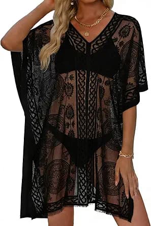 Womens Lace Bathing Suit Cover Up V Neck Swimsuit Coverup Summer Swim Coverups Loose Bikini Beach Dress