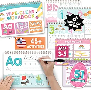 Hadley Designs ABC Tracing Books for Kids Ages 3-5 - Preschool Learning Activities, Dry Erase Writing Practice for Kids, Reusable Alphabet Letter Tracing Pre K Workbooks Age 4-5, Easter Gifts for Kids