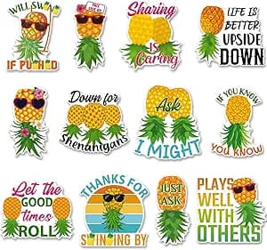Pineapple Cruise Door Magnets - 12PCS Pineapple Tropical Cruise Door Decorations Magnetic Funny Pineapples Cruise Ship Door Decorations Stickers Decals for Carnival Cabin Party Decor