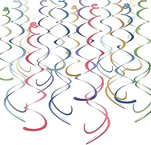 48-Piece Hanging Swirl Decorations for Ceiling, Boho Retro Paper Streamers in Soft Vintage Tones, Eye-Catching Party Décor for Birthdays, Baby Showers, Weddings, Classroom & Home Celebration